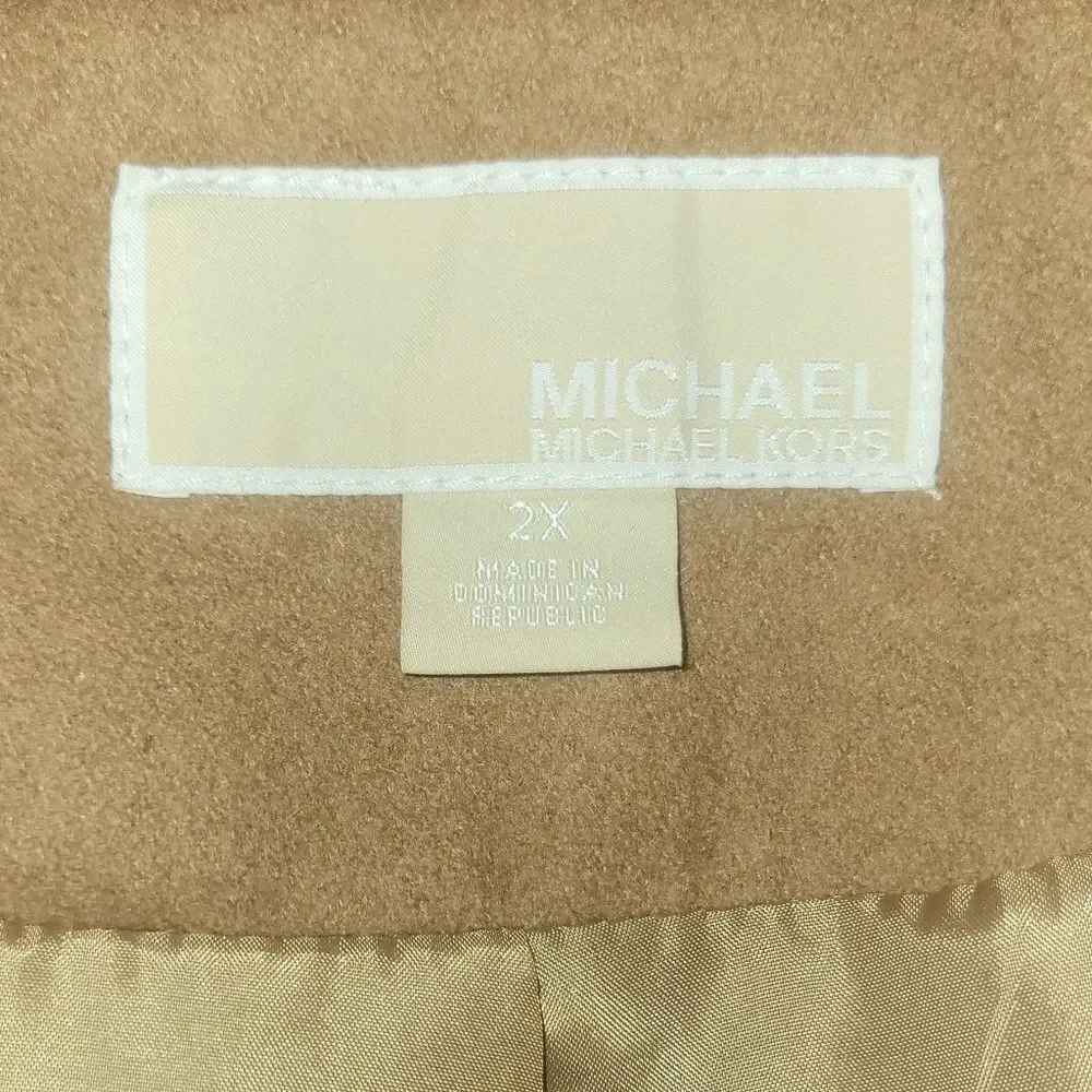 Michael Michael Kors Asymmetrical Trench Belted Wrap Camel Wool Walker Coat 2X